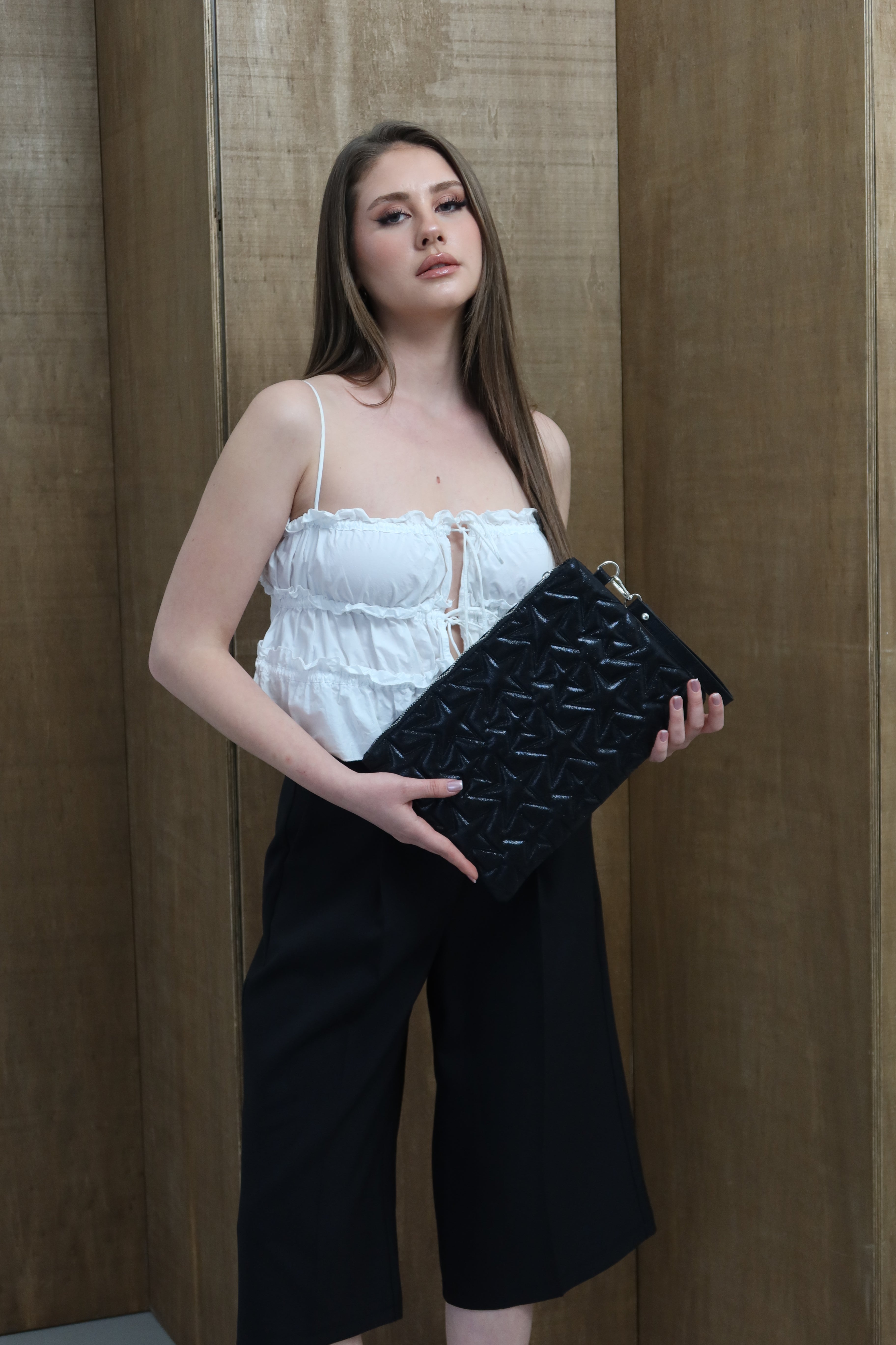 KADIN CLUTCH EL ÇANTASI MOCHA - SİMLİ SİYAH