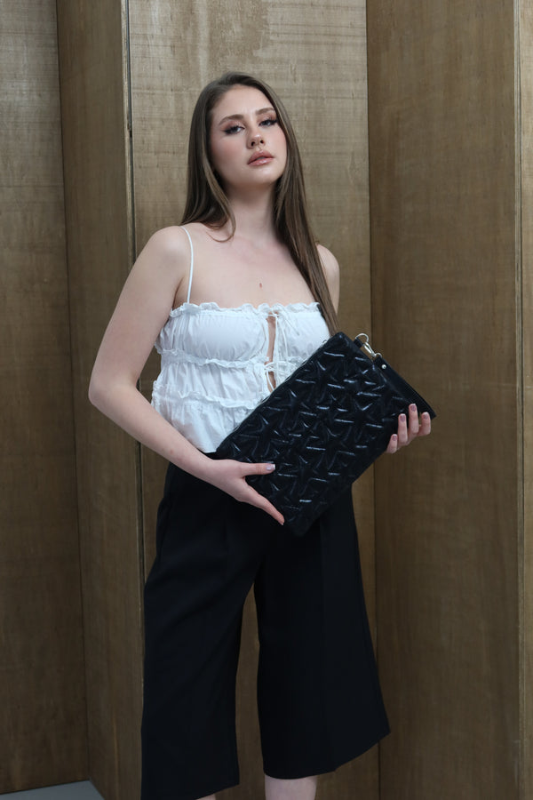 KADIN CLUTCH EL ÇANTASI MOCHA - SİMLİ SİYAH