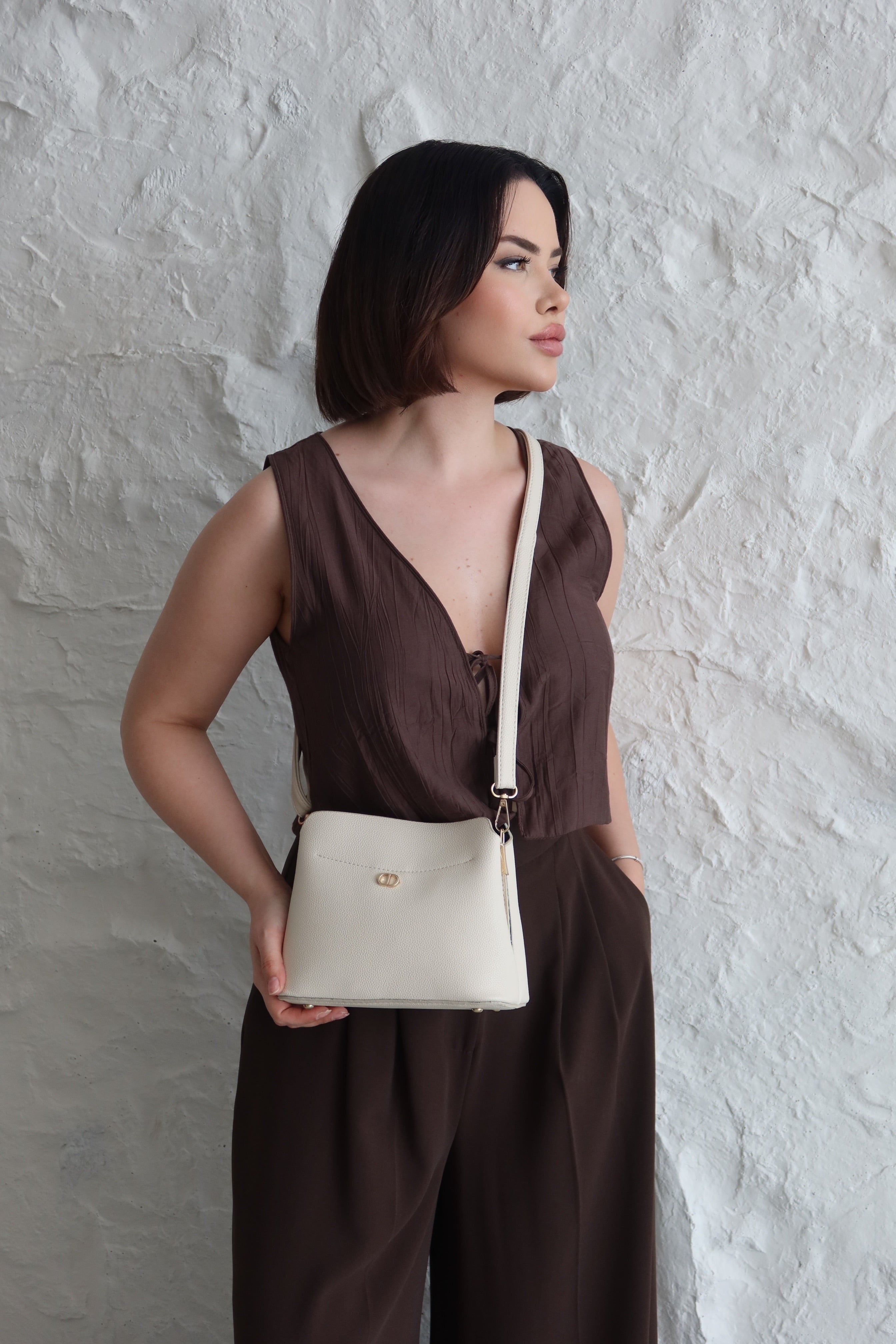 KADIN ÇİFT ASKILI OMUZ ÇANTASI JOLİE - KREM