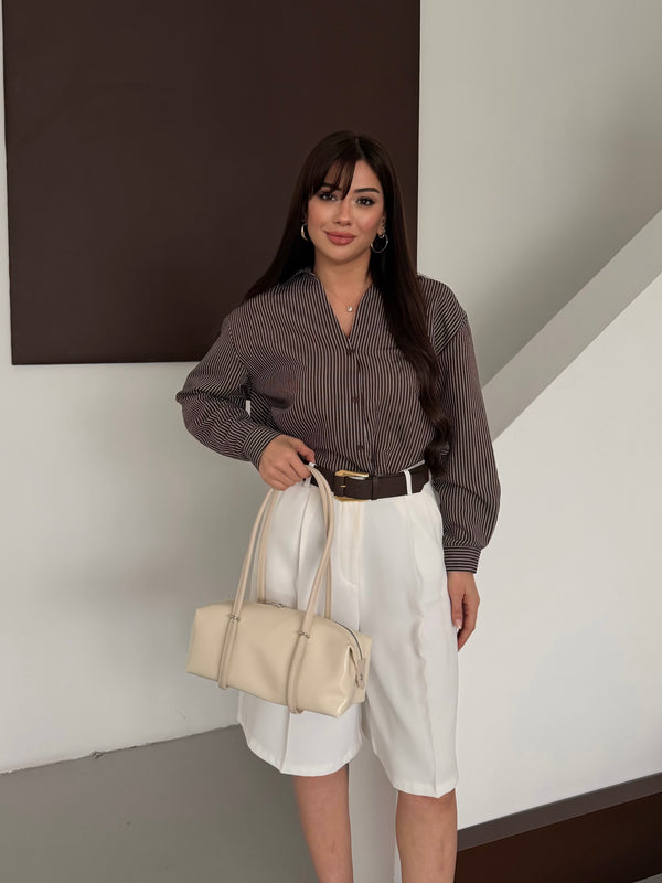 KADIN SİLİNDİR TASARIM OMUZ ÇANTASI OLİVA - KREM