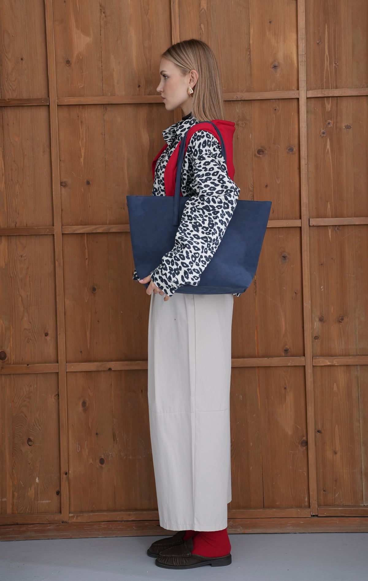 Kadın Fermuarlı Çift Saplı Shopper Omuz Çantası Sable - Lacivert Süet