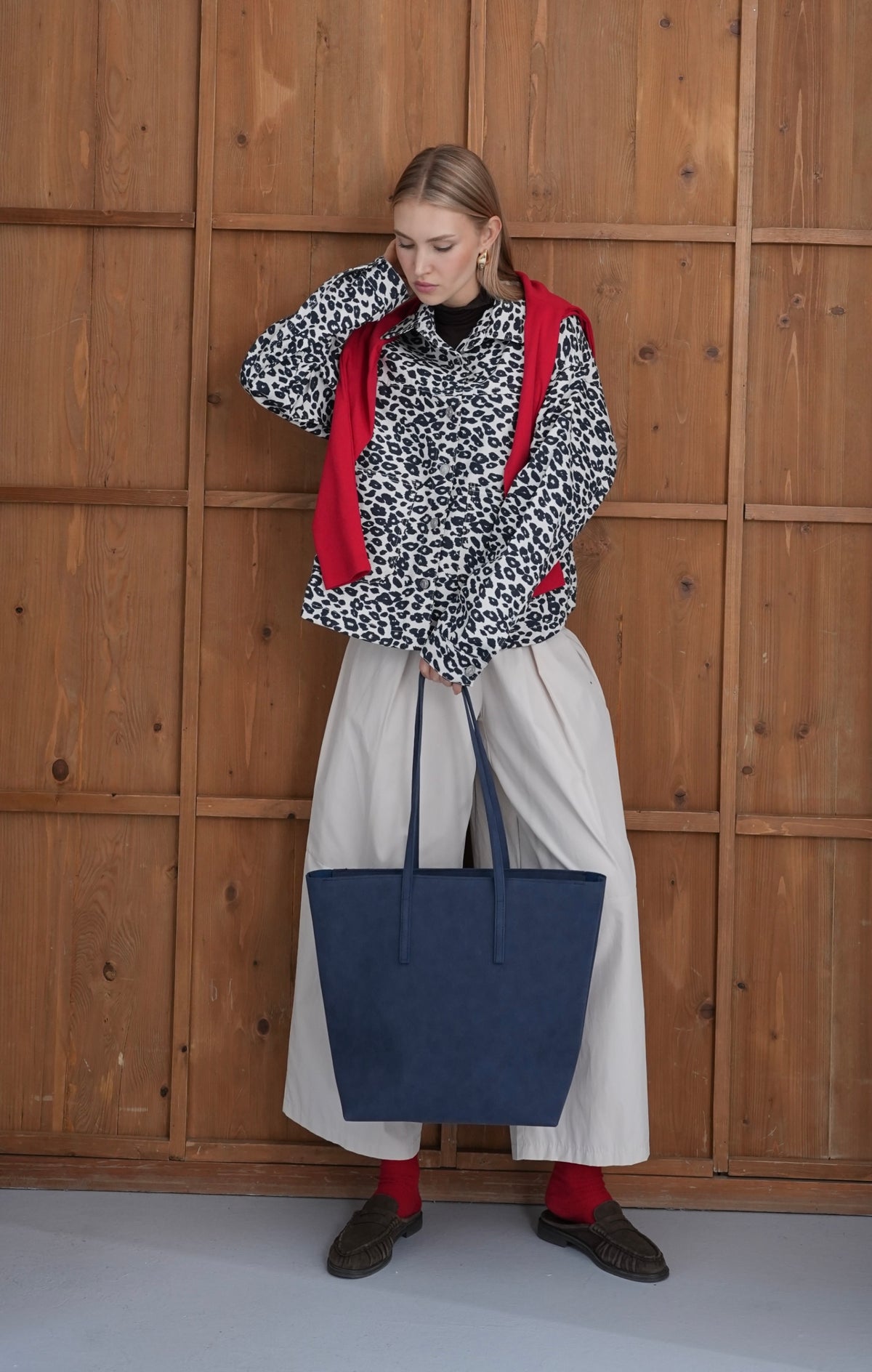 Kadın Fermuarlı Çift Saplı Shopper Omuz Çantası Sable - Lacivert Süet