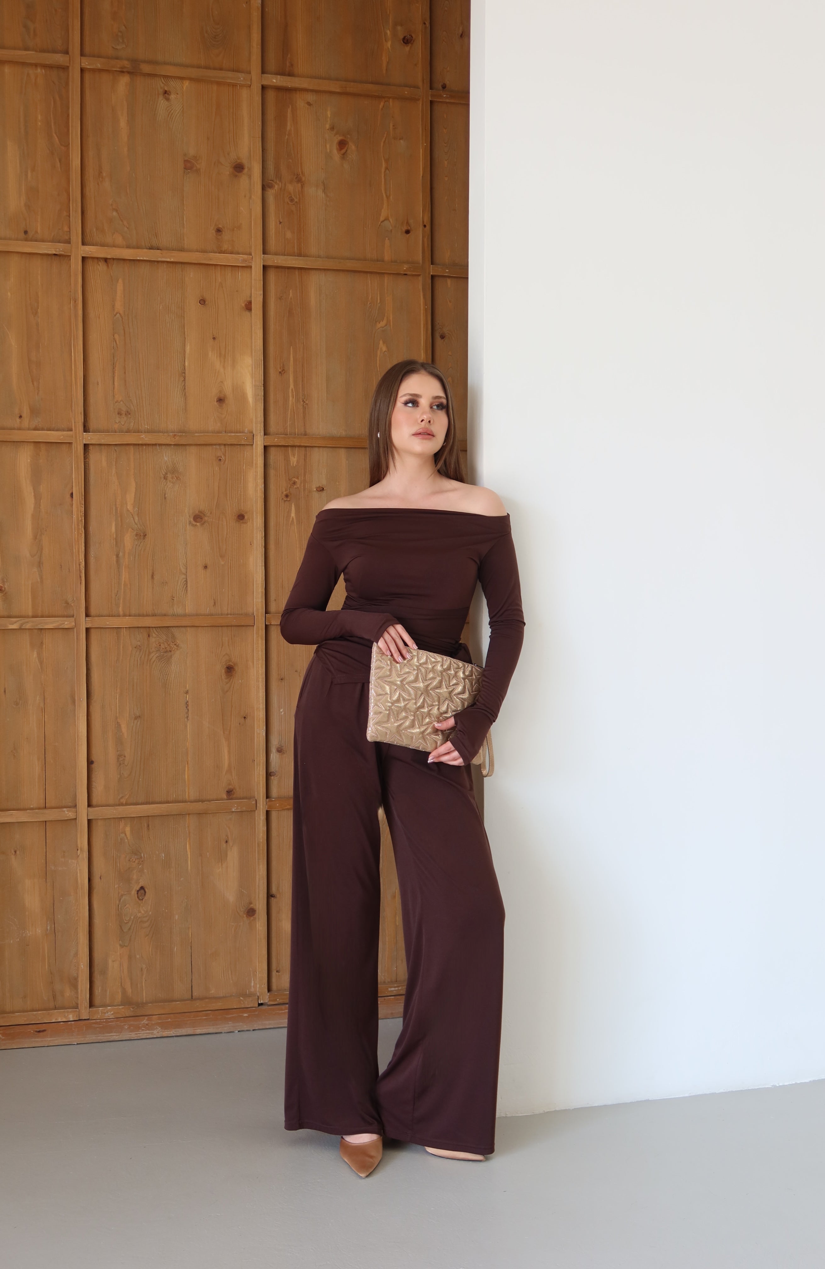 KADIN CLUTCH EL ÇANTASI MOCHA - ROZE GOLD