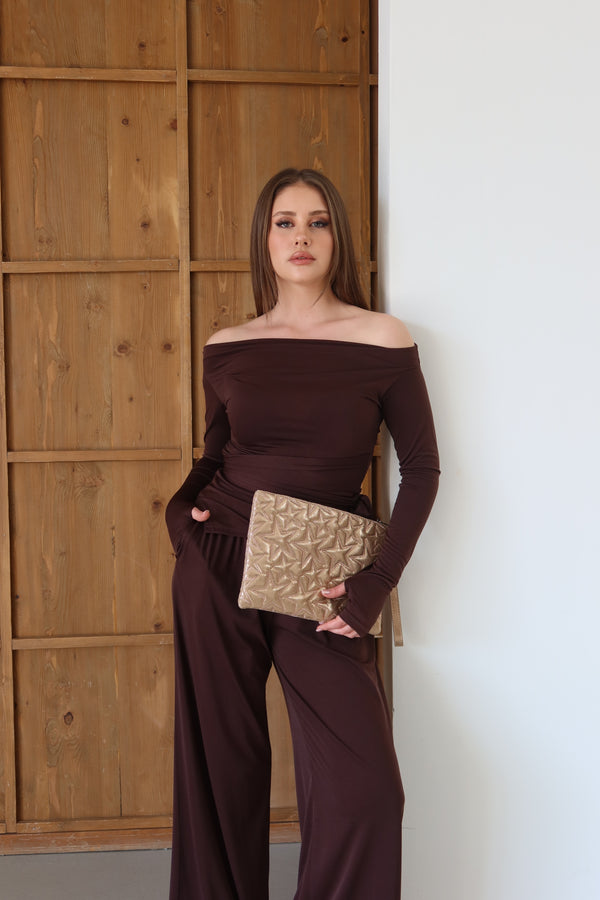 KADIN CLUTCH EL ÇANTASI MOCHA - ROZE GOLD
