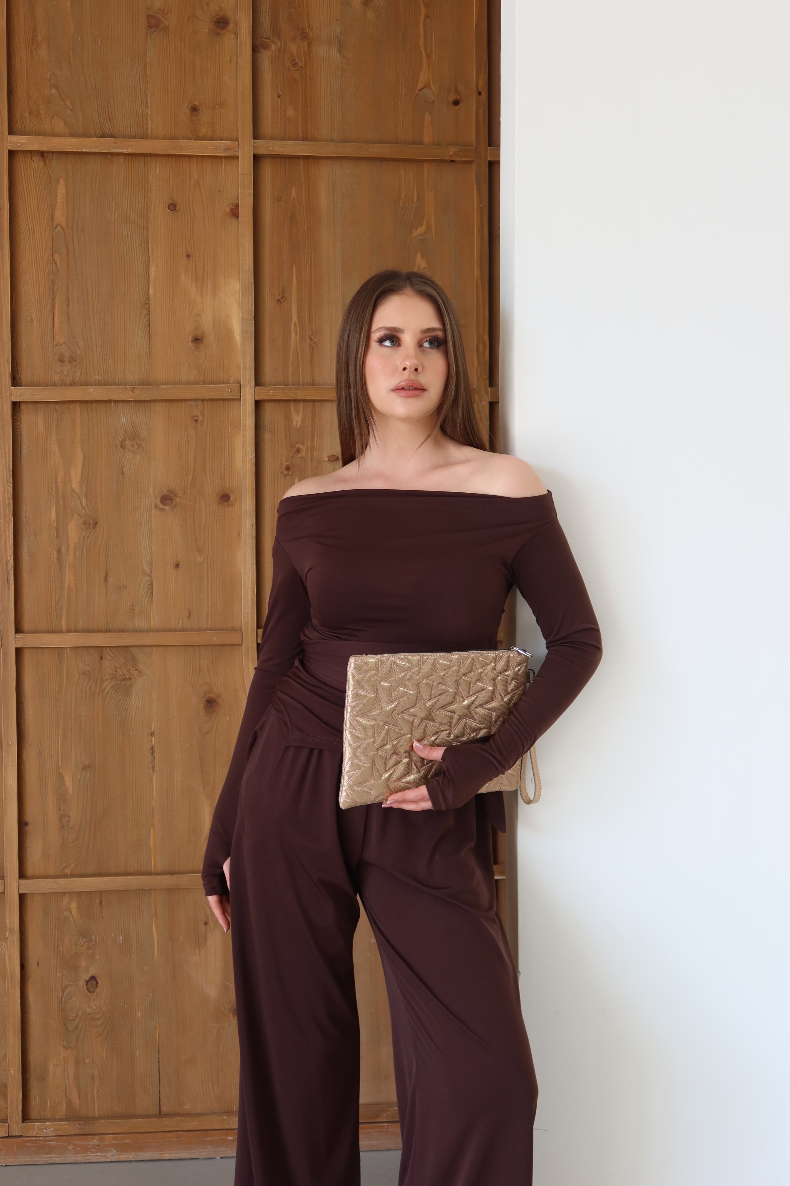 KADIN CLUTCH EL ÇANTASI MOCHA - ROZE GOLD