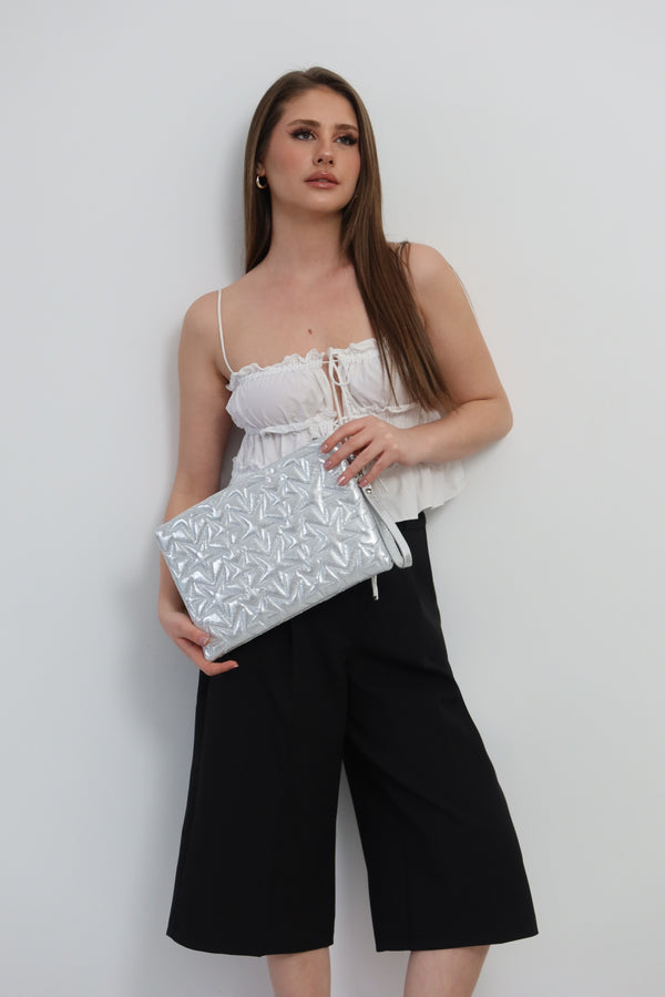 KADIN CLUTCH EL ÇANTASI MOCHA - GÜMÜŞ