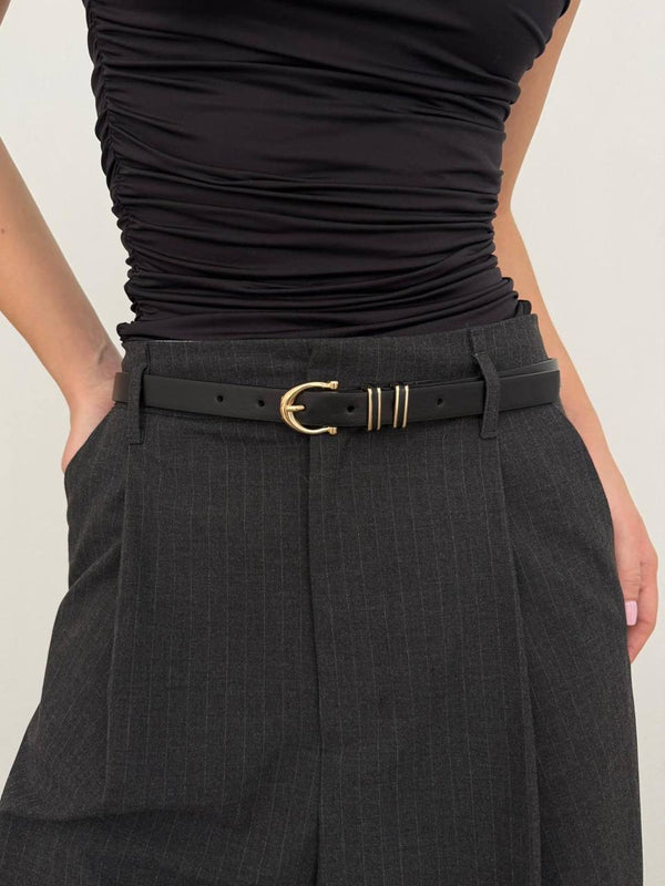 Kadın Gold Oval Tokalı Kemer - Siyah