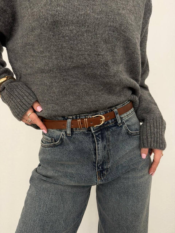 Kadın Gold Oval Tokalı Kemer - Taba