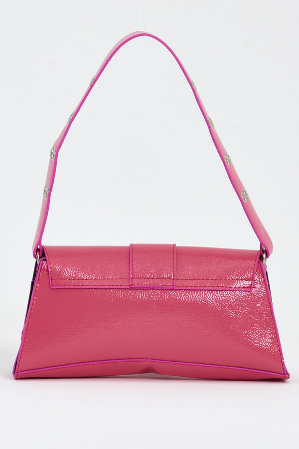 Kadın Asimetrik Zımbalı Baget Çanta Kate - Fuşya