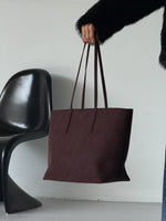 Kadın Fermuarlı Çift Saplı Shopper Omuz Çantası Sable - Bordo Süet