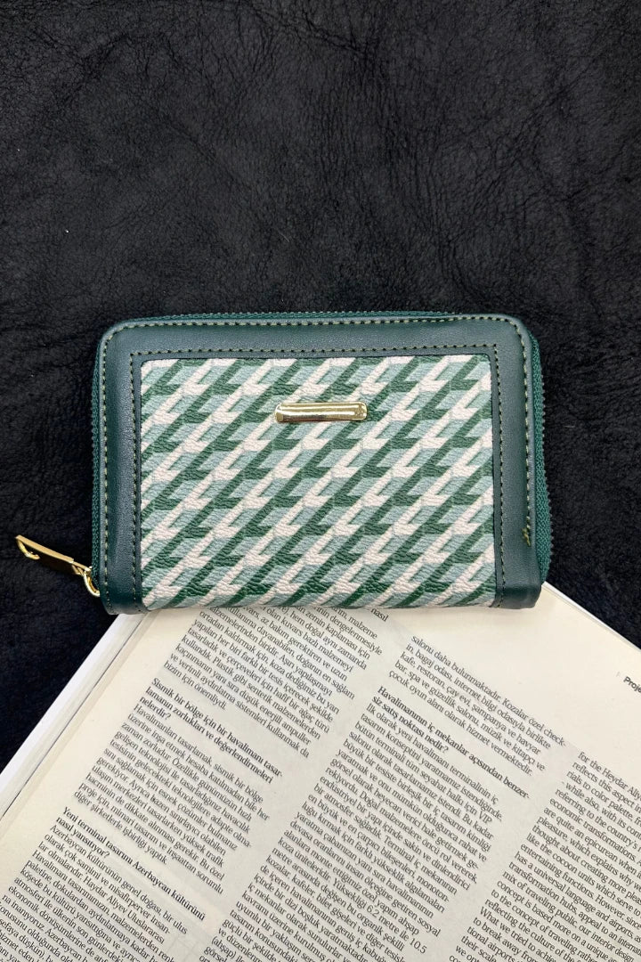 Desenli Fermuarlı Cüzdan - Yeşil