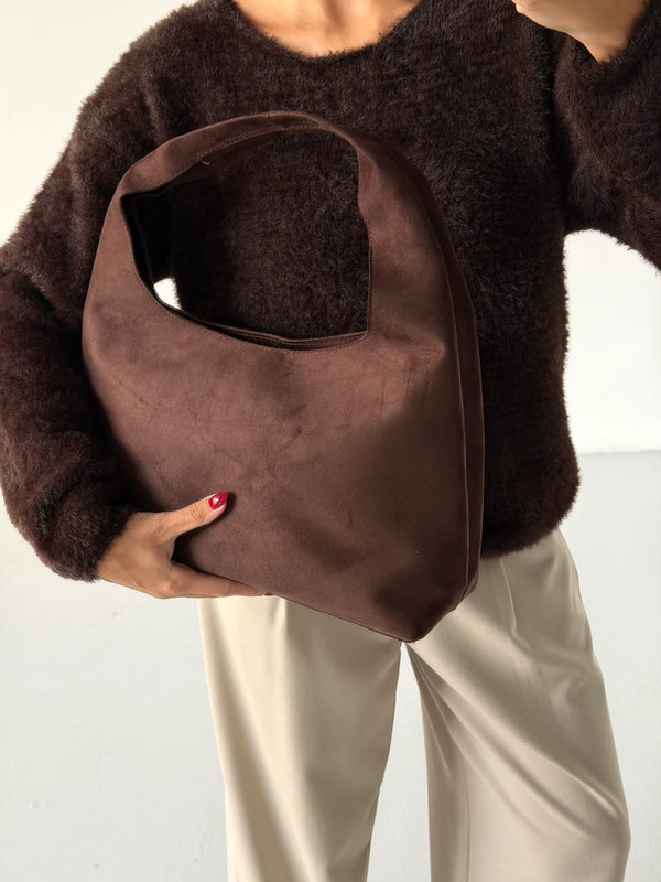 Kadın Suni Süet Omuz Çantası Paris - Kahve Süet