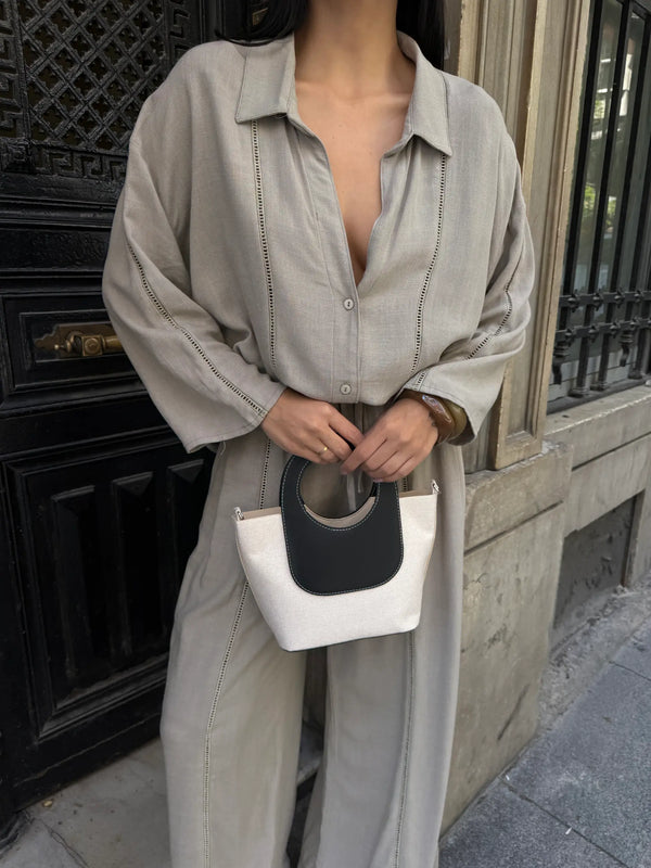 Kadın Yavru Detaylı Hasır Çapraz Çanta Arlo - Siyah