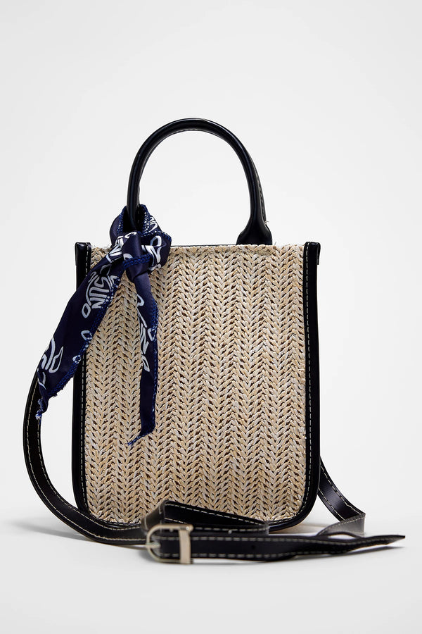 Kadın Fermuarlı Hasır Omuz Çantası Straw - Siyah