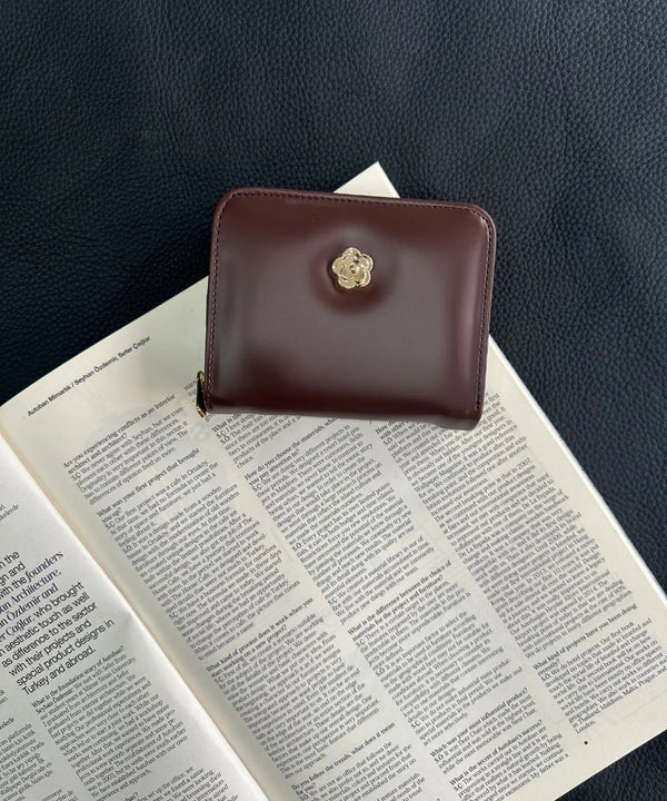 Kadın Fermuarlı Çiçek Detaylı Cüzdan - Kahve