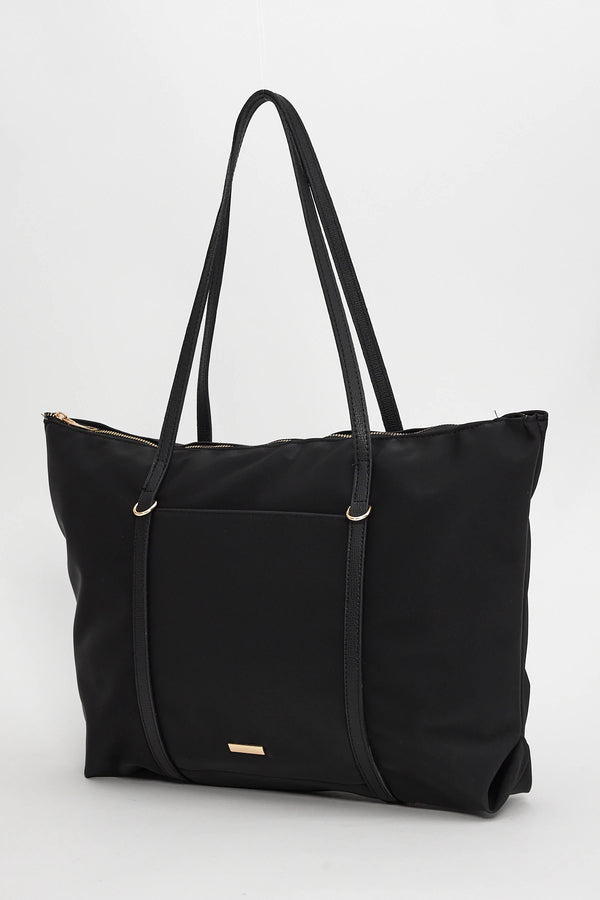 Kadın Şeritli Shopper Omuz Çantası Boris - Siyah