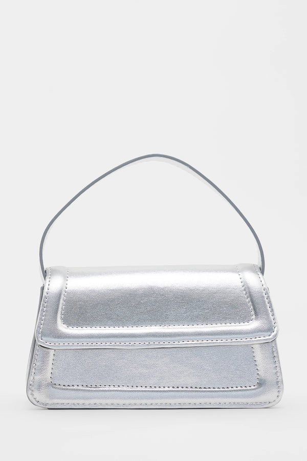 Kadın Kapaklı Çapraz Askılı Kol ve Omuz Çantası Zoe - Gümüş