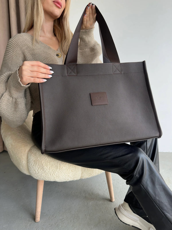 Kadın Büyük Boy Kanvas Omuz Askılı Çapraz Çanta Large - Kahve