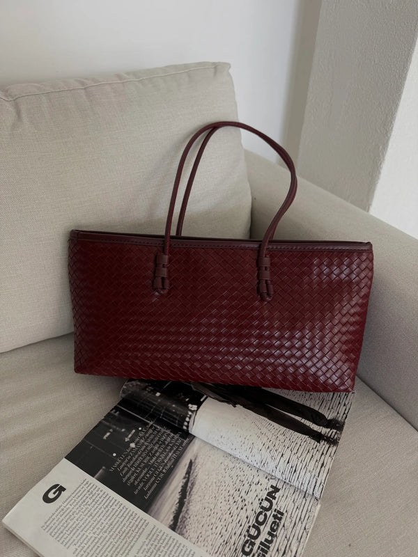 Örgü Desenli Tote Çanta Lizbon - Bordo