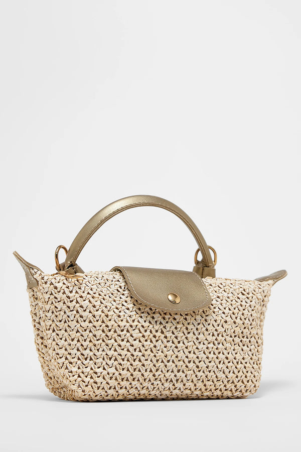 Kadın Mini Hasır Omuz Çantası Tiny - Altın