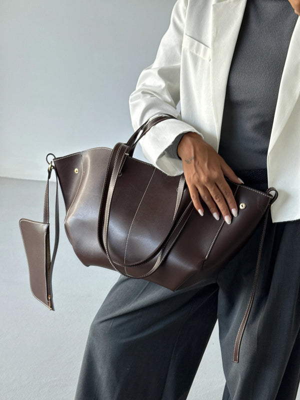 Kadın Fermuarlı Cüzdan Detaylı Omuz Çantas Big Dota - Kahve