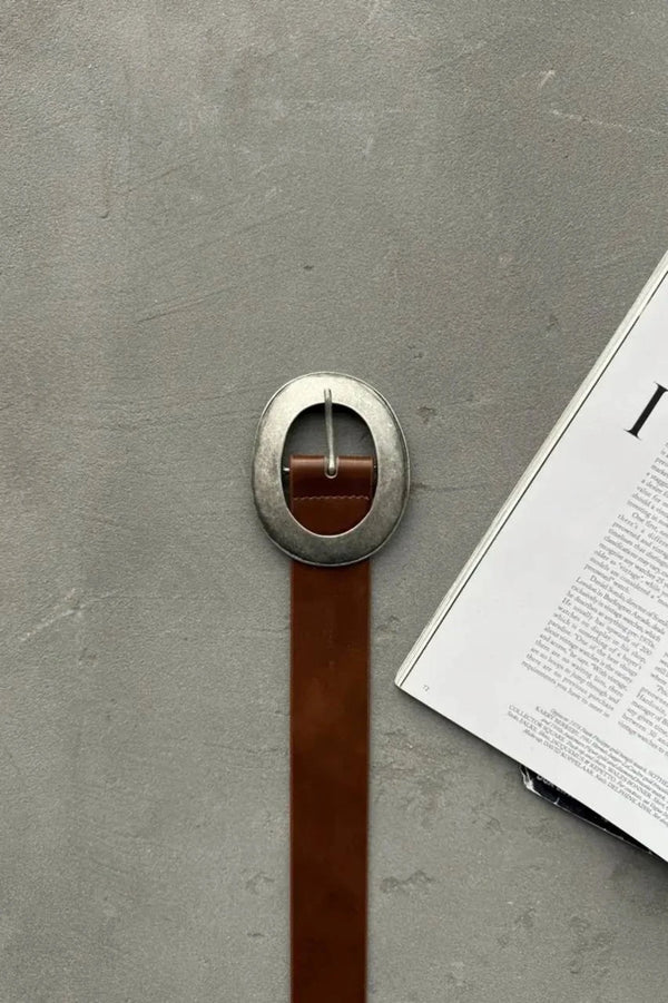 Kadın Oval Tokalı Suni Deri Kemer - Taba