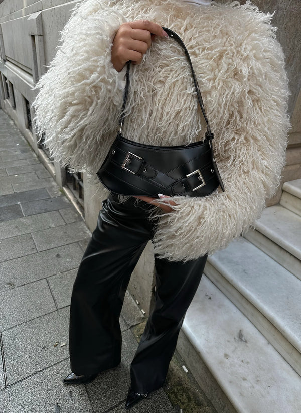 Kadın Kemer Detaylı Baget Omuz Çantası Glove - Siyah