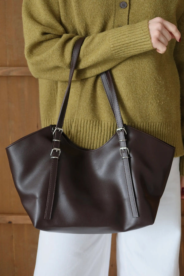 Kadın Toka Detaylı Fermuarlı Omuz Çantası Riva - Kahve