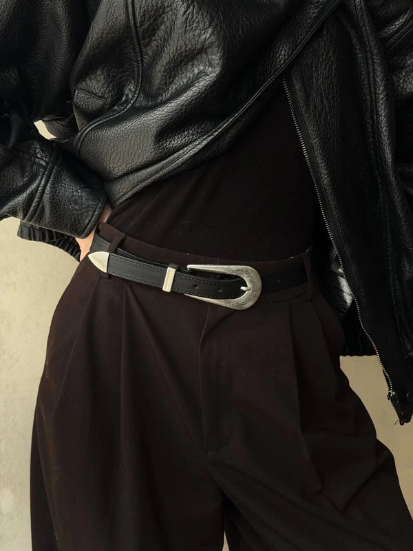 Kadın Oval Tokalı İşlemeli Kemer - Siyah