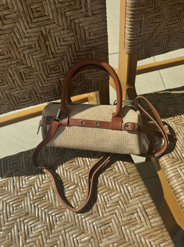 Kadın Hasır Desenli Çapraz Askılı Omuz Çantası Gua - Taba