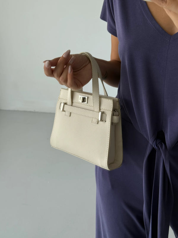 Kadın Fermuarlı Çapraz Askılı Omuz Çantası Grok - Krem