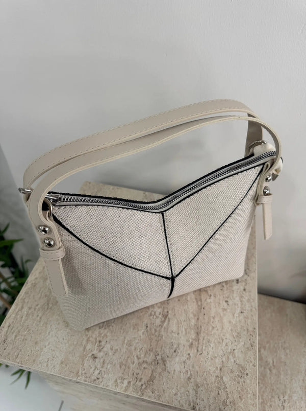 Kadın Çapraz Askılı Keten Omuz Çantası Ketty - Krem