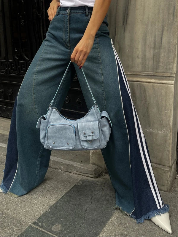 Kadın Çok Cepli Omuz Çantası Poli - Kot