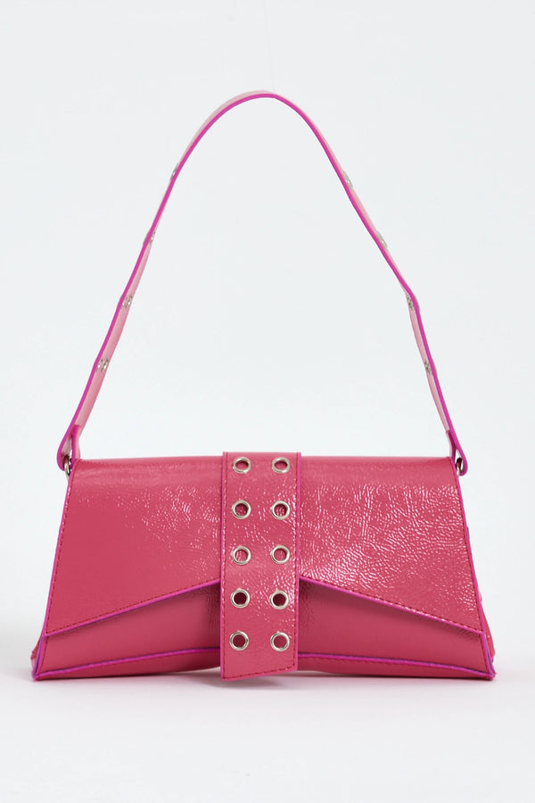 Kadın Asimetrik Zımbalı Baget Çanta Kate - Fuşya