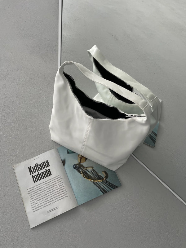 Kadın Salaş Fermuarlı Omuz Çantası Nora - Beyaz