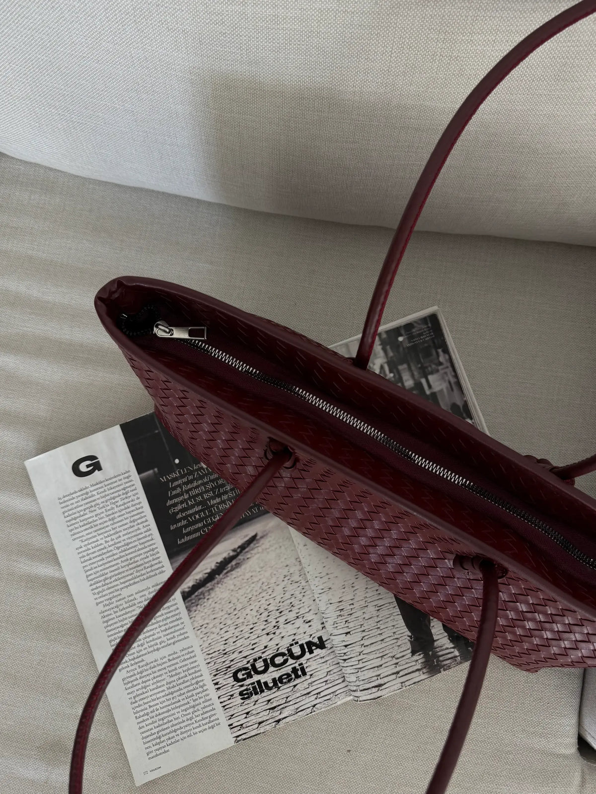 Örgü Desenli Tote Çanta Lizbon - Bordo