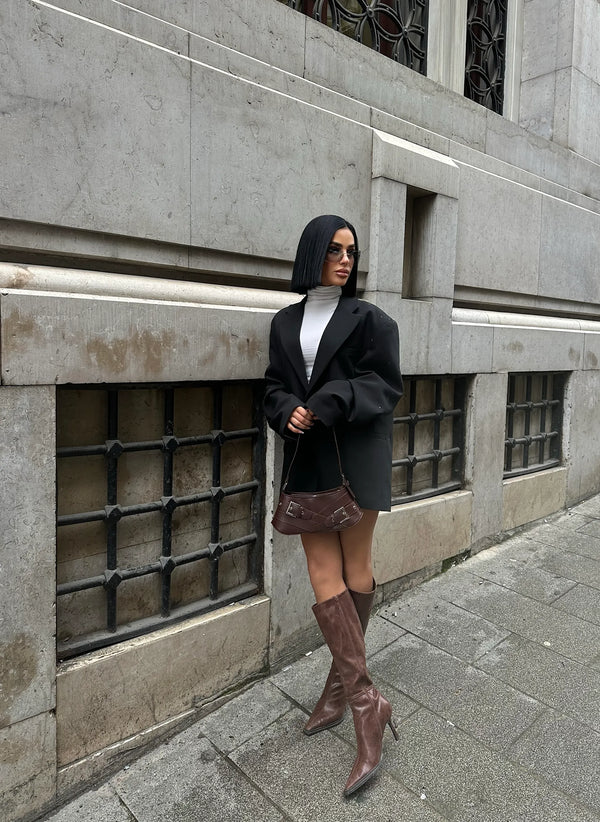 Kadın Kemer Detaylı Baget Omuz Çantası Glove - Kahve