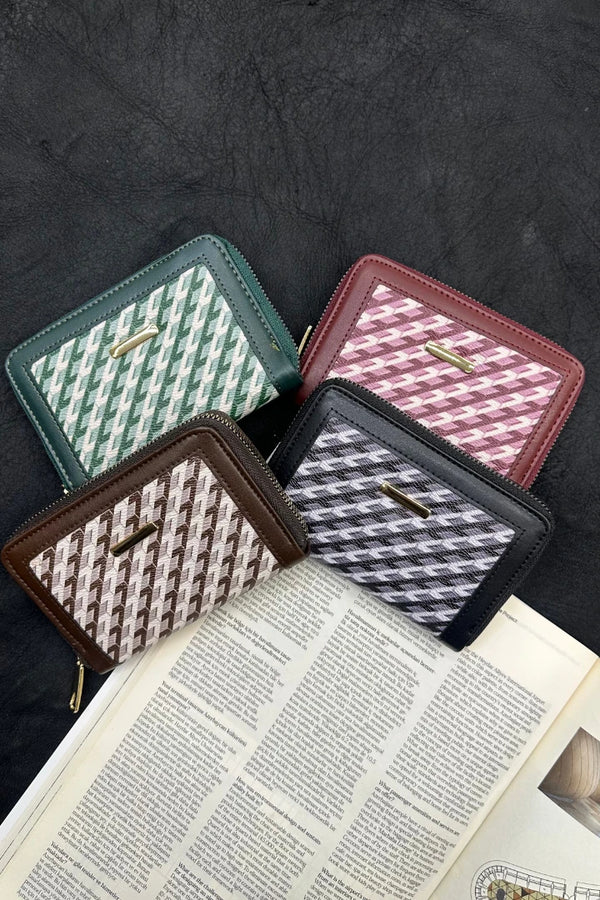 Desenli Fermuarlı Cüzdan - Yeşil