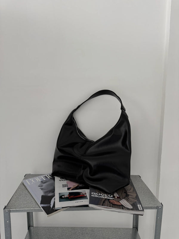 Kadın Salaş Fermuarlı Omuz Çantası Nora - Siyah