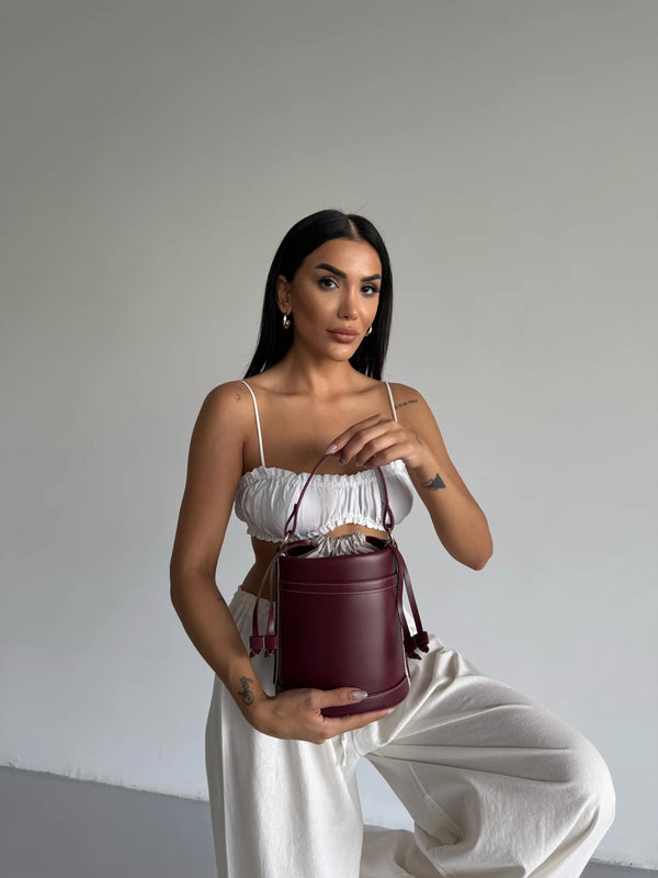 Kadın Büzgülü Çapraz Askılı Omuz Çantası Mason - Bordo