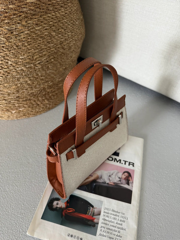 Kadın Fermuarlı Çapraz Askılı Omuz Çantası Grok - Taba Hasır