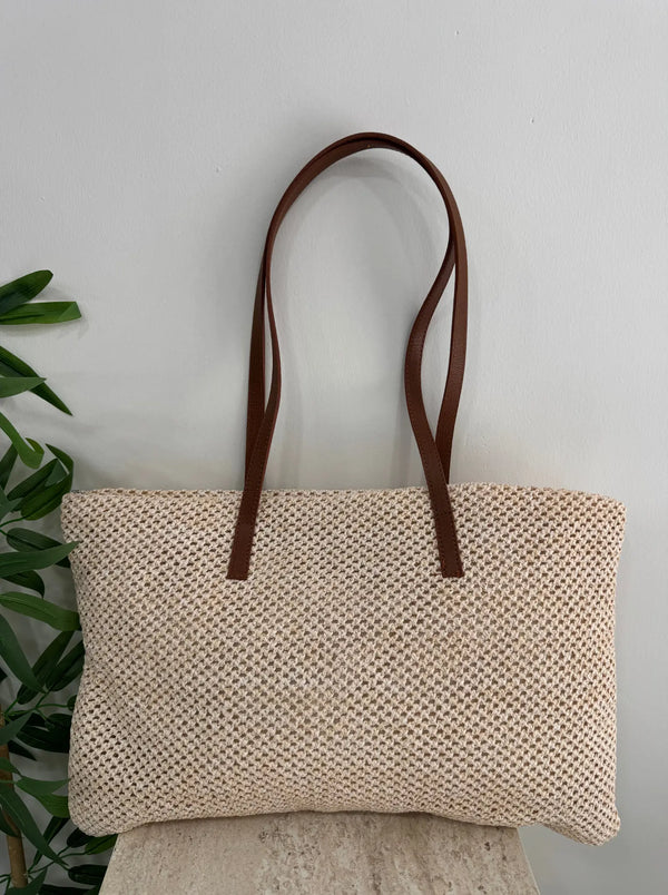 Kadın Fermuarlı Örme Hasır Omuz Çantası Palm - Hasır