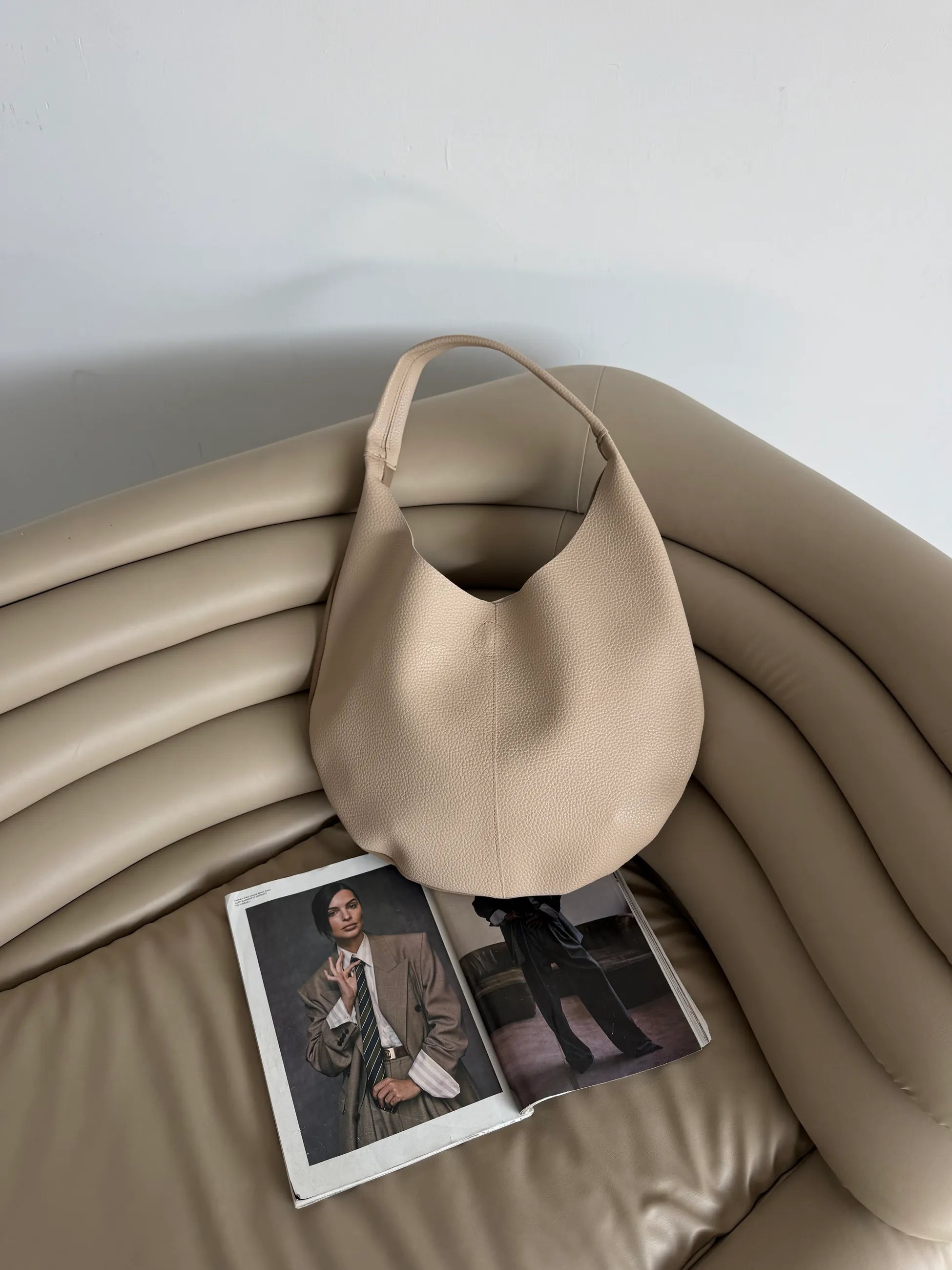 Kadın Süet Deri Çift Taraflı Omuz Çantası Bond - Vizon