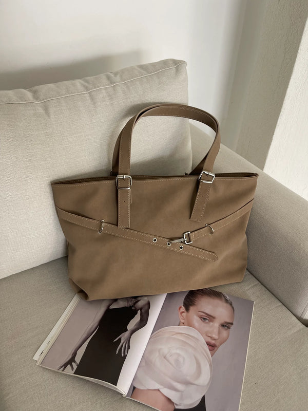 Kadın Kemer Detaylı Omuz Çantası Madrid - Vizon Süet