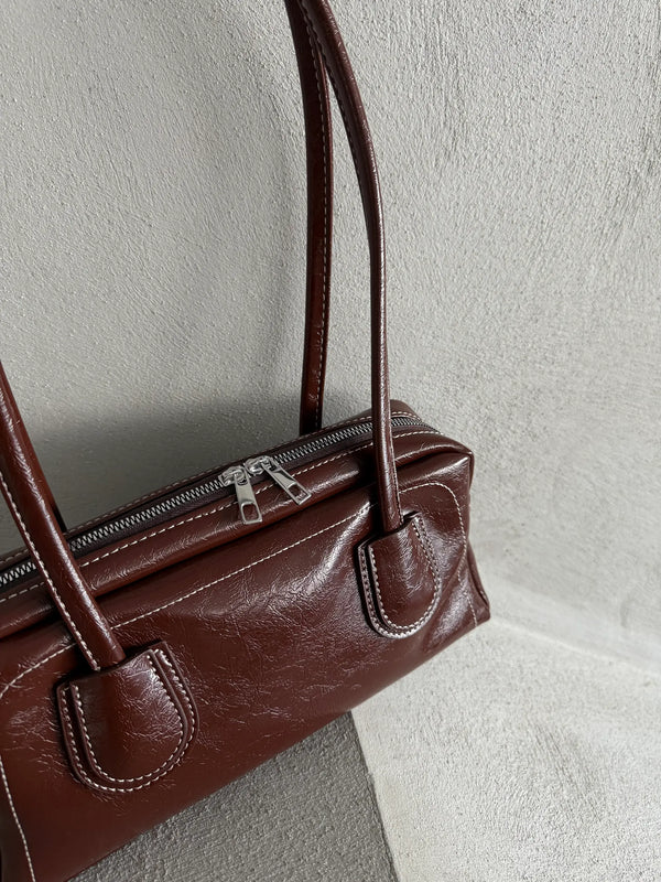 Kadın Fermuarlı Dikiş Detaylı Omuz Çantası Ower - Kahve