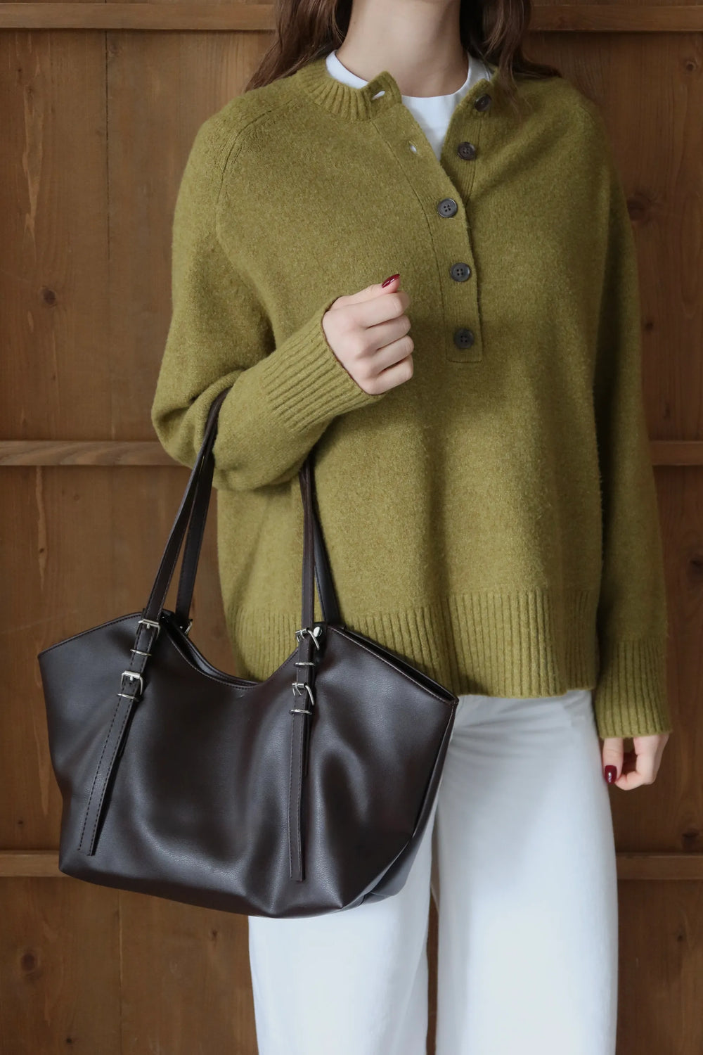 Kadın Toka Detaylı Fermuarlı Omuz Çantası Riva - Kahve