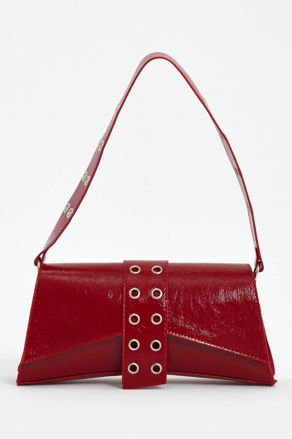 Kadın Asimetrik Zımbalı Baget Çanta Kate - Kırmızı