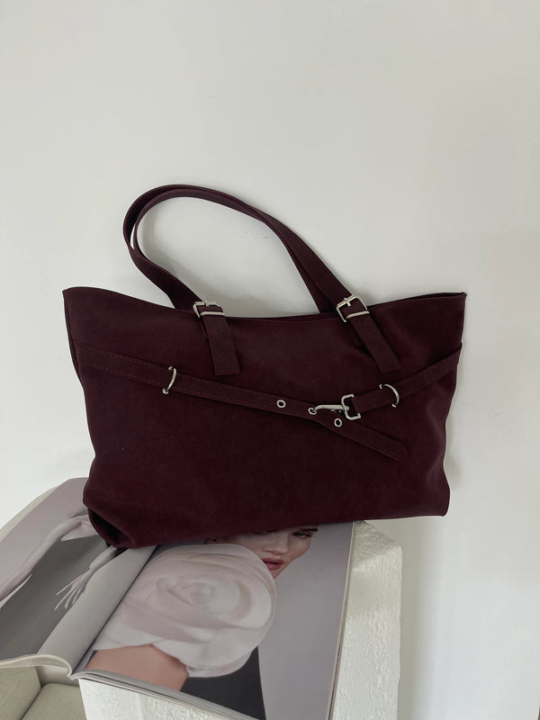 Kadın Kemer Detaylı Omuz Çantası Madrid - Bordo Süet