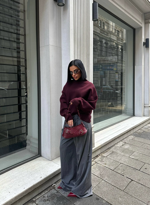 Kadın Kemer Detaylı Baget Omuz Çantası Glove - Bordo