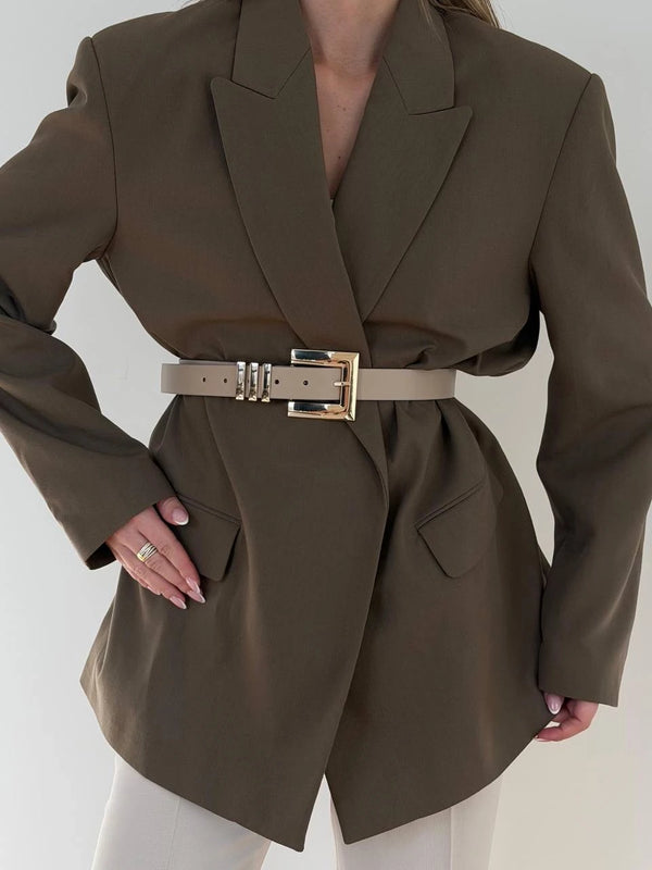 Kadın Köşe Tokalı Suni Kemer - Vizon